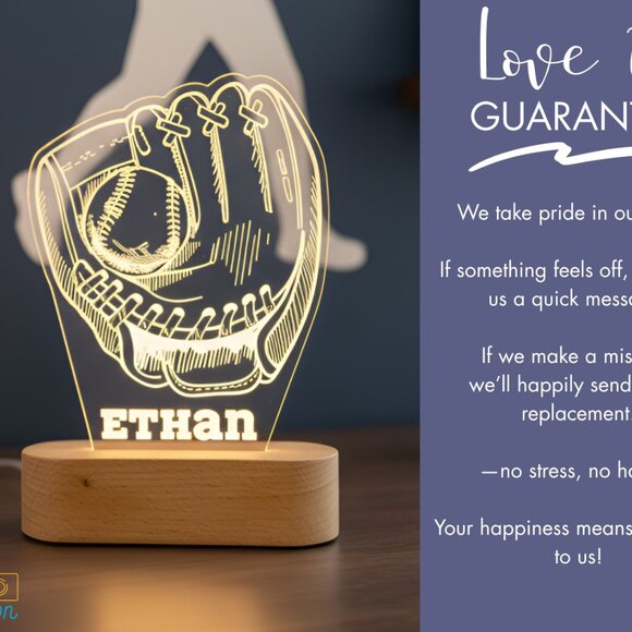 Baseball Glove Night Light – Personalized LED Sports Room Decor - Picture 6 of 8